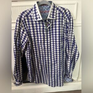 Robert Graham Blue Geometric Long Sleeve Button Down Shirt Size Large